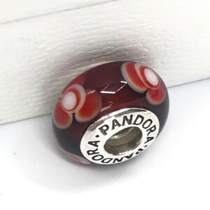 Pandora Red Floral Flower Murano Glass Charm